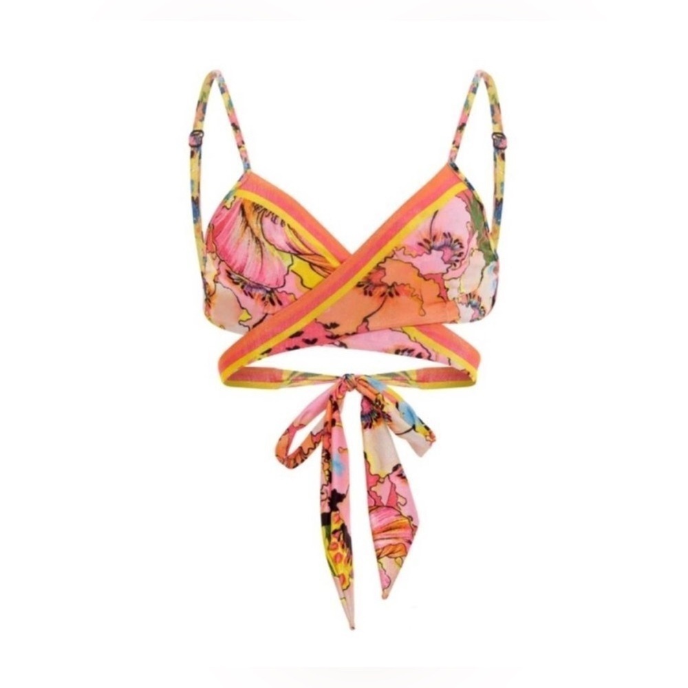 Agua Bendita Floral Wrap Bikini Top in Pink, Orange, Yellow